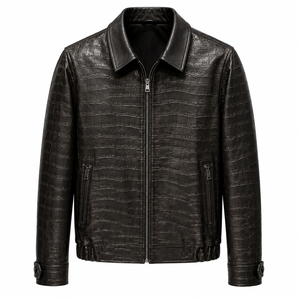 Croc Embossed Italian Leather Jacket
