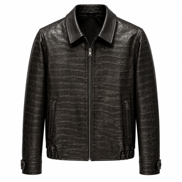 Croc Embossed Italian Leather Jacket