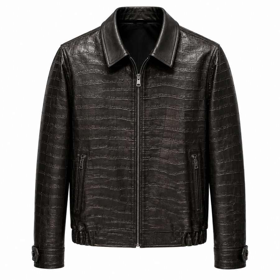 Croc Embossed Italian Leather Jacket
