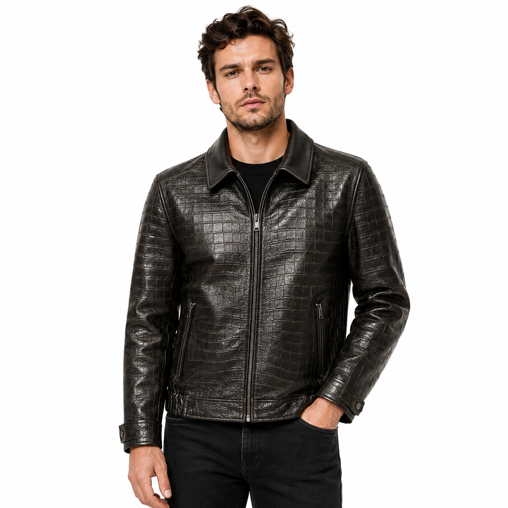 Croc Embossed Italian Leather Jacket