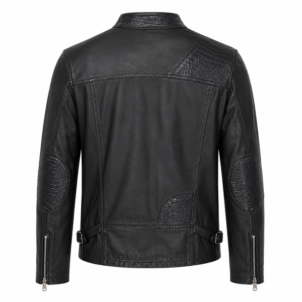 Croc Panel Leather Biker Jacket