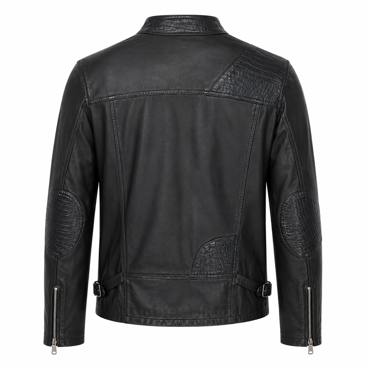 Croc Panel Leather Biker Jacket