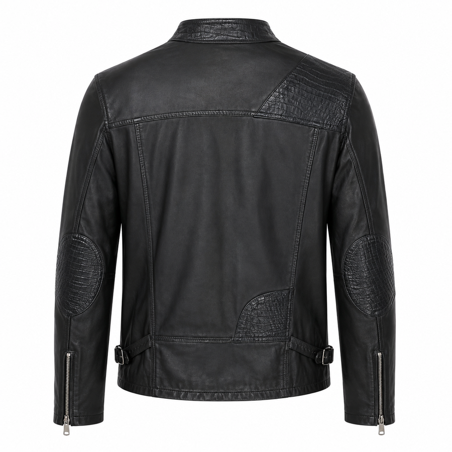 Croc Panel Leather Biker Jacket