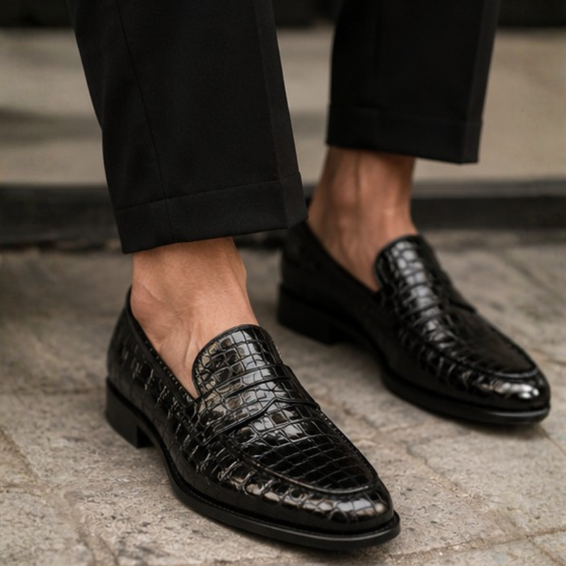 Croc Texture Leather Masterpiece Loafers
