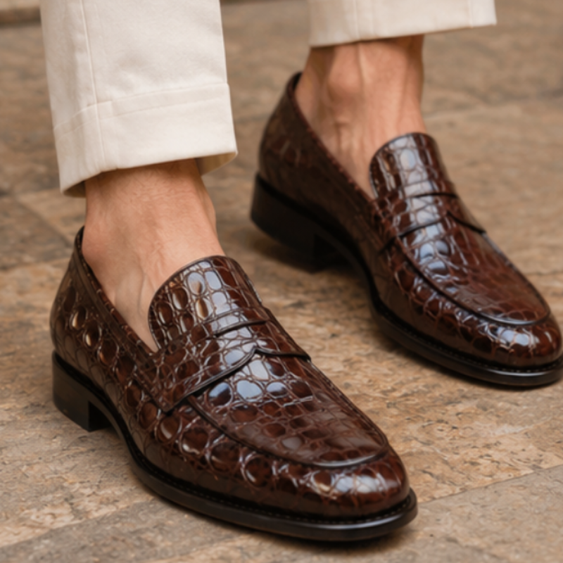 Croc Texture Leather Masterpiece Loafers