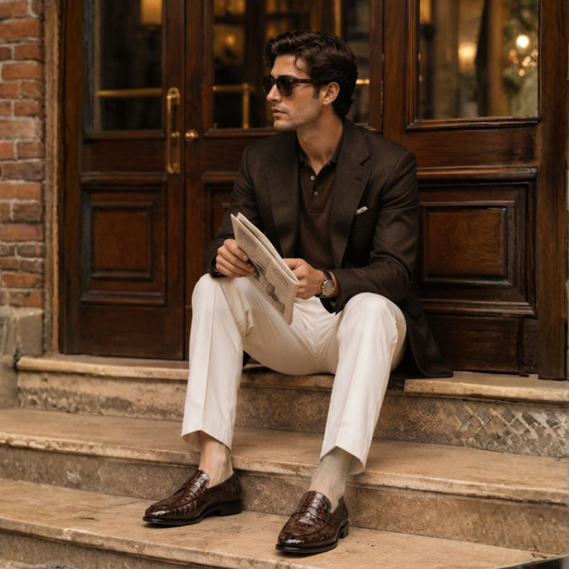 Croc Texture Leather Masterpiece Loafers