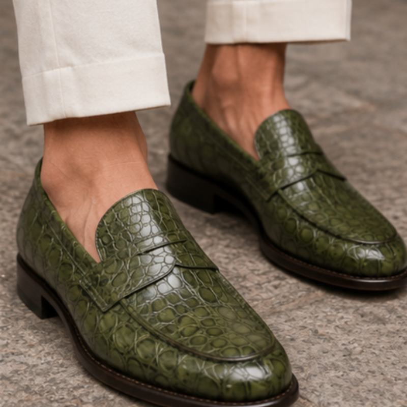 Croc Texture Leather Masterpiece Loafers