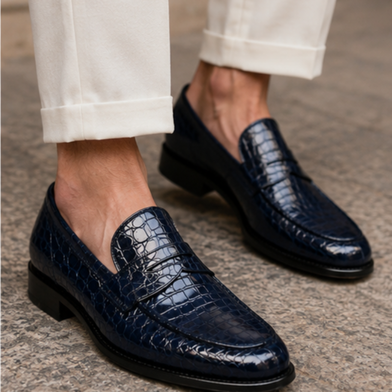 Croc Texture Leather Masterpiece Loafers