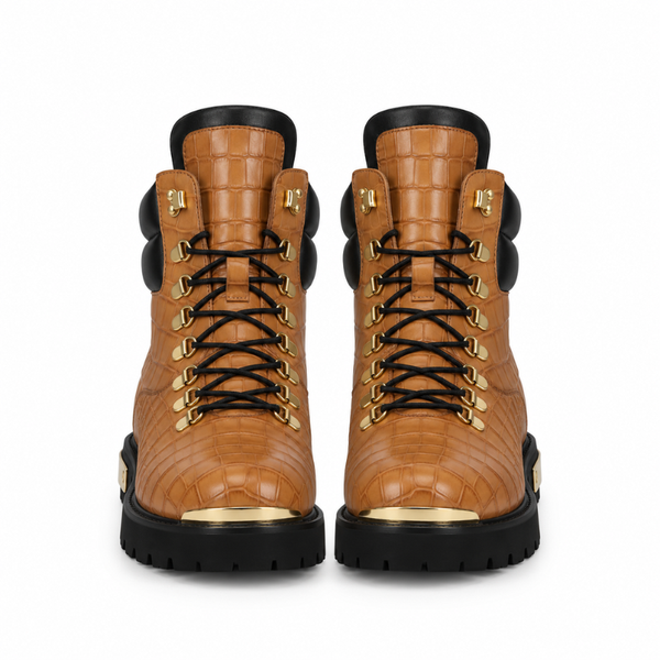 Croco Deep Cut Leather Lace UP Ankle Boot