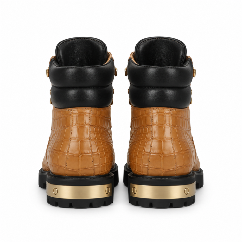 Croco Deep Cut Leather Lace UP Ankle Boot
