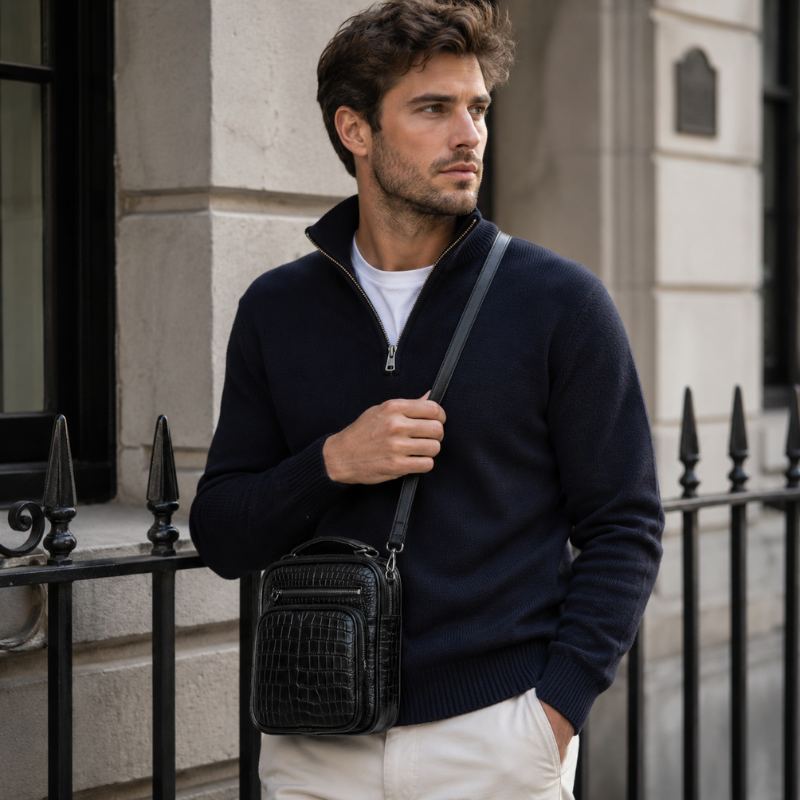 Croco Embossed Leather Crossbody Bag