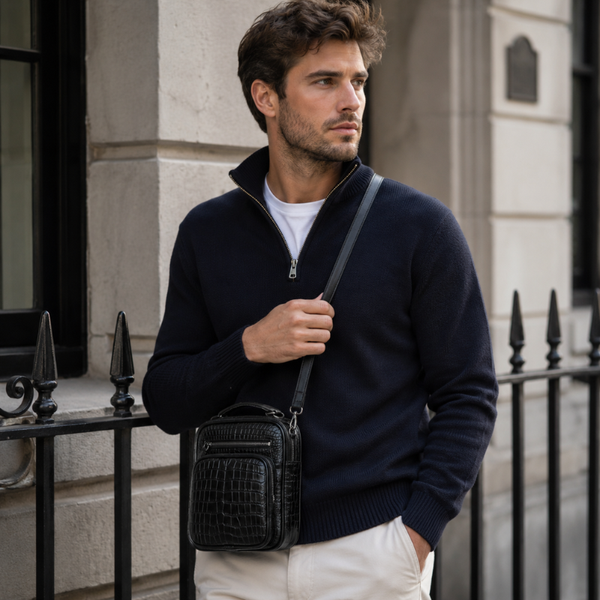 Croco Embossed Leather Crossbody Bag