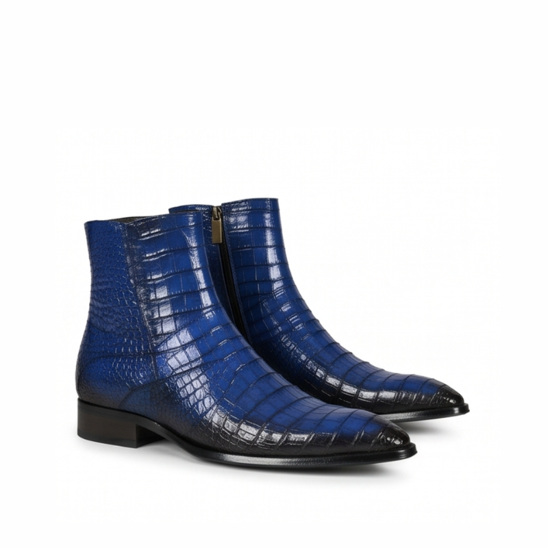 Croco Leather Zip Up Boots