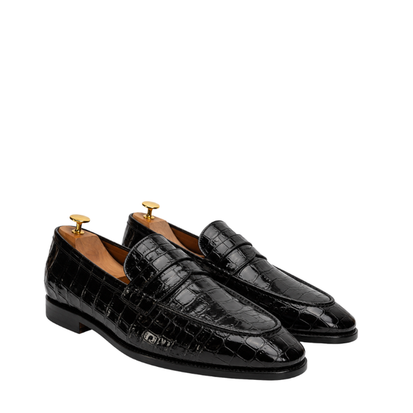 Croco Pattern Polished Italian Signature Penny Loafers