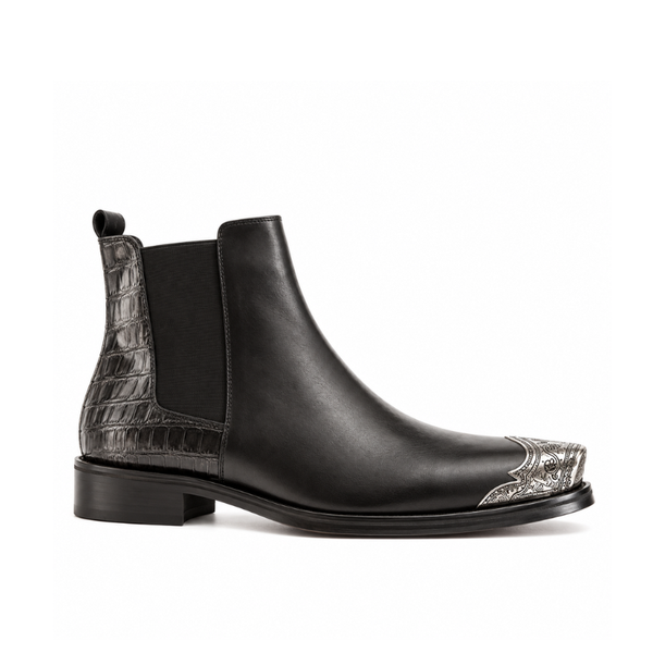 Croco Textured Leather Chelsea Boots with Silver Toe