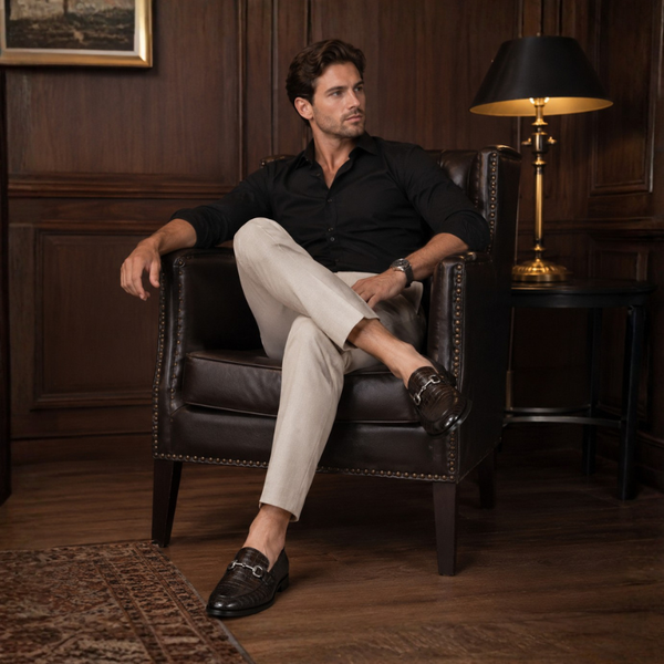 Croco Textured Leather Luxe Horsebit Loafers