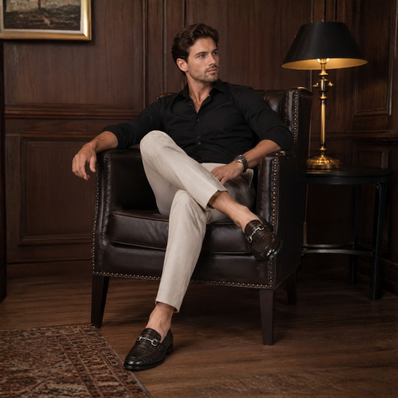 Croco Textured Leather Luxe Horsebit Loafers