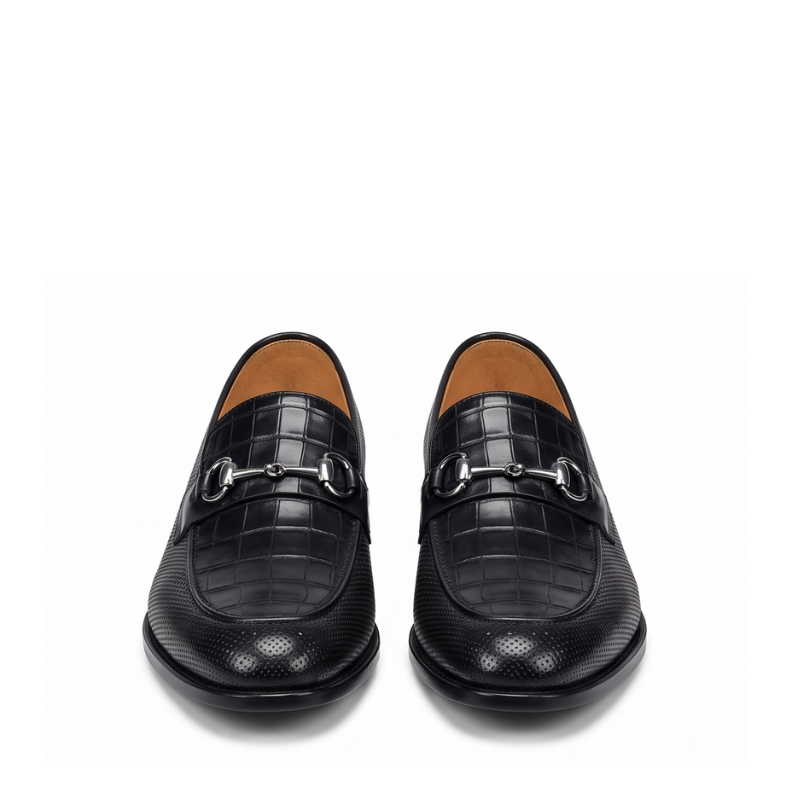 Croco Textured Leather Luxe Horsebit Loafers
