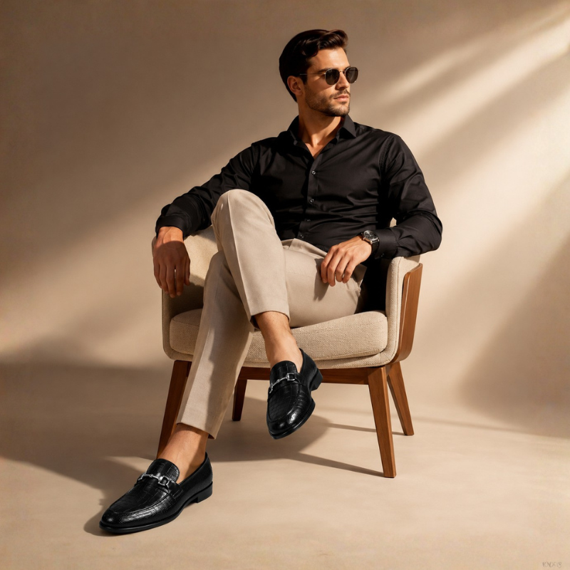 Croco Textured Leather Luxe Horsebit Loafers