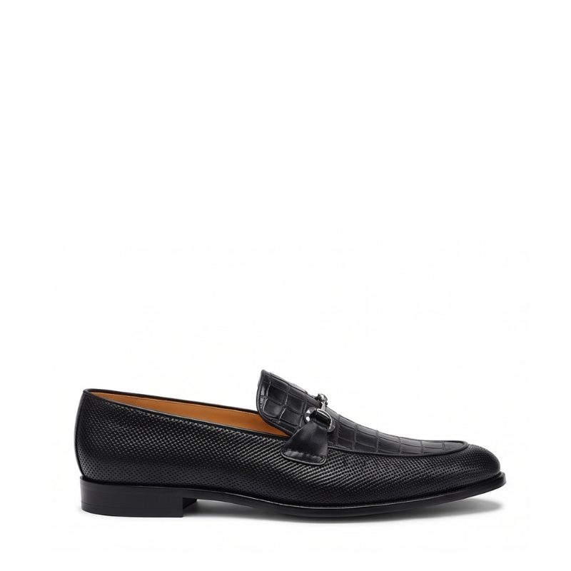 Croco Textured Leather Luxe Horsebit Loafers