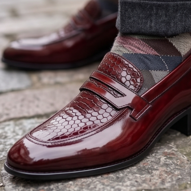 Croco patent leather penny loafer