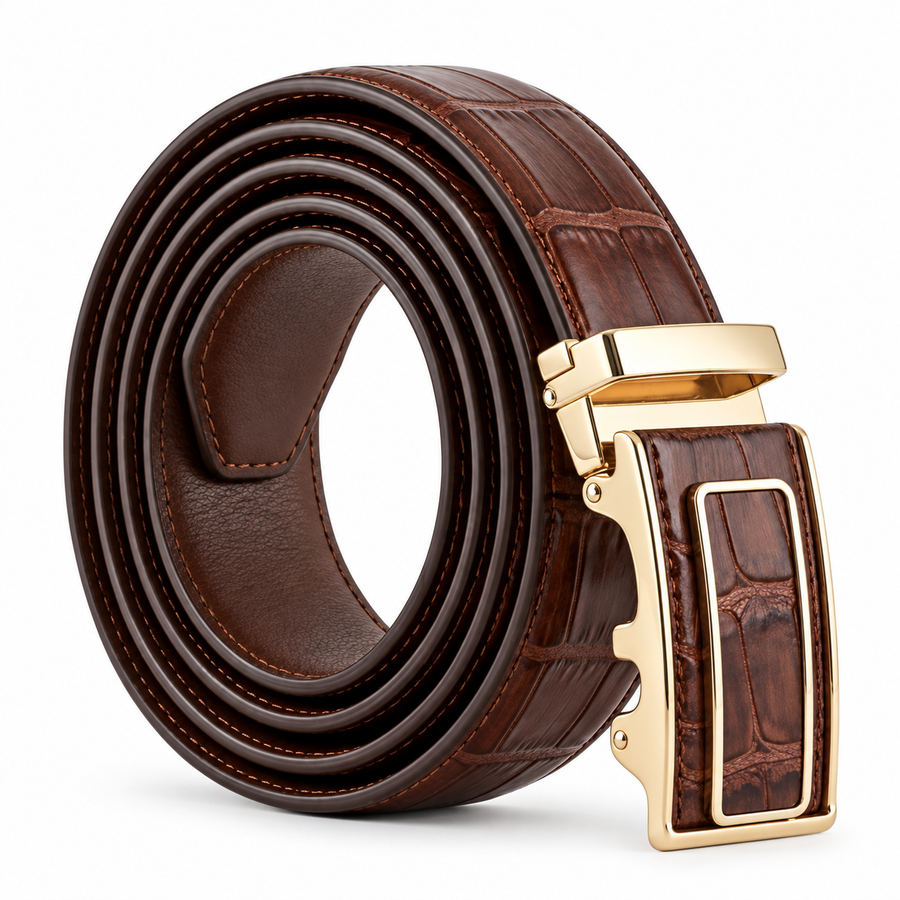 Crocodile Embossed Leather Luxe Belt