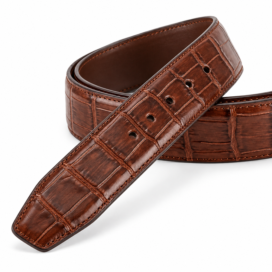 Crocodile Embossed Leather Luxe Belt