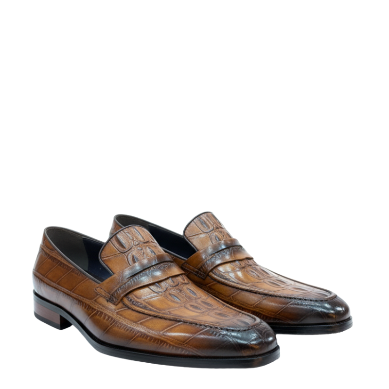 Crocodile Elegance Leather Penny Loafers