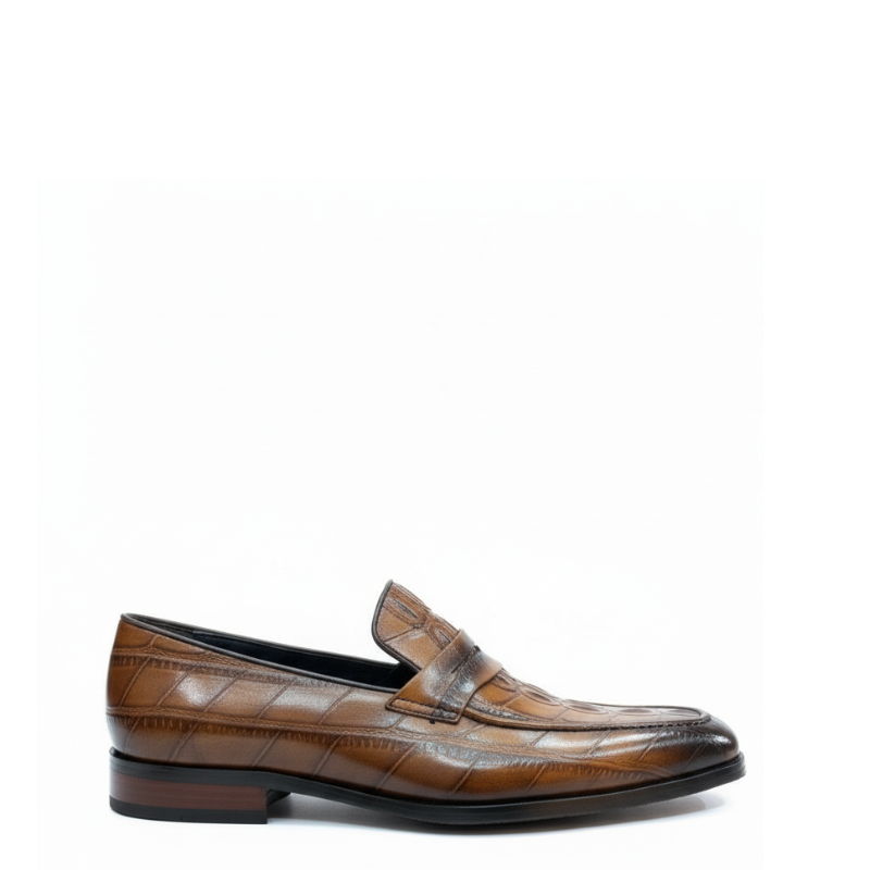 Crocodile Elegance Leather Penny Loafers
