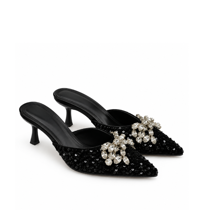 Crystal Bloom Sequin Pointed Mule
