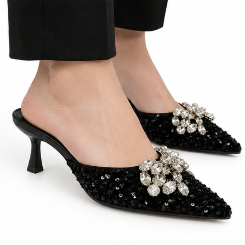 Crystal Bloom Sequin Pointed Mule