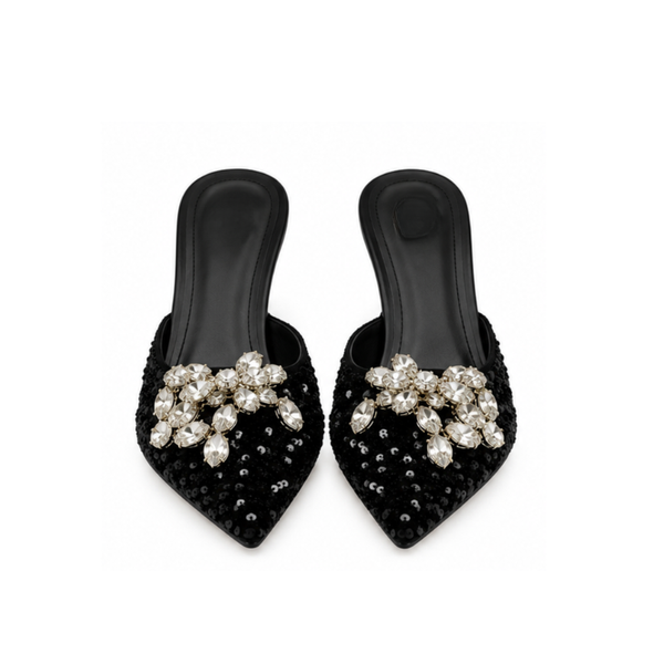 Crystal Bloom Sequin Pointed Mule