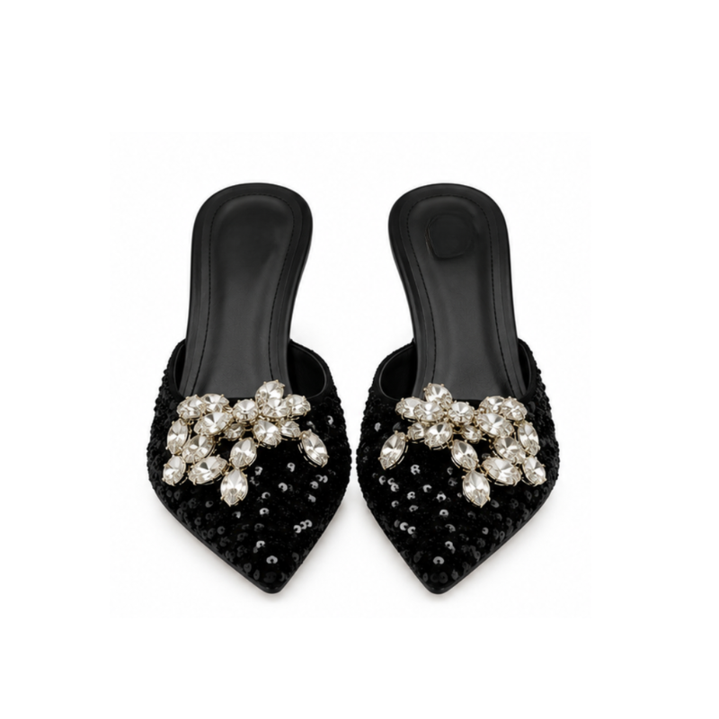 Crystal Bloom Sequin Pointed Mule