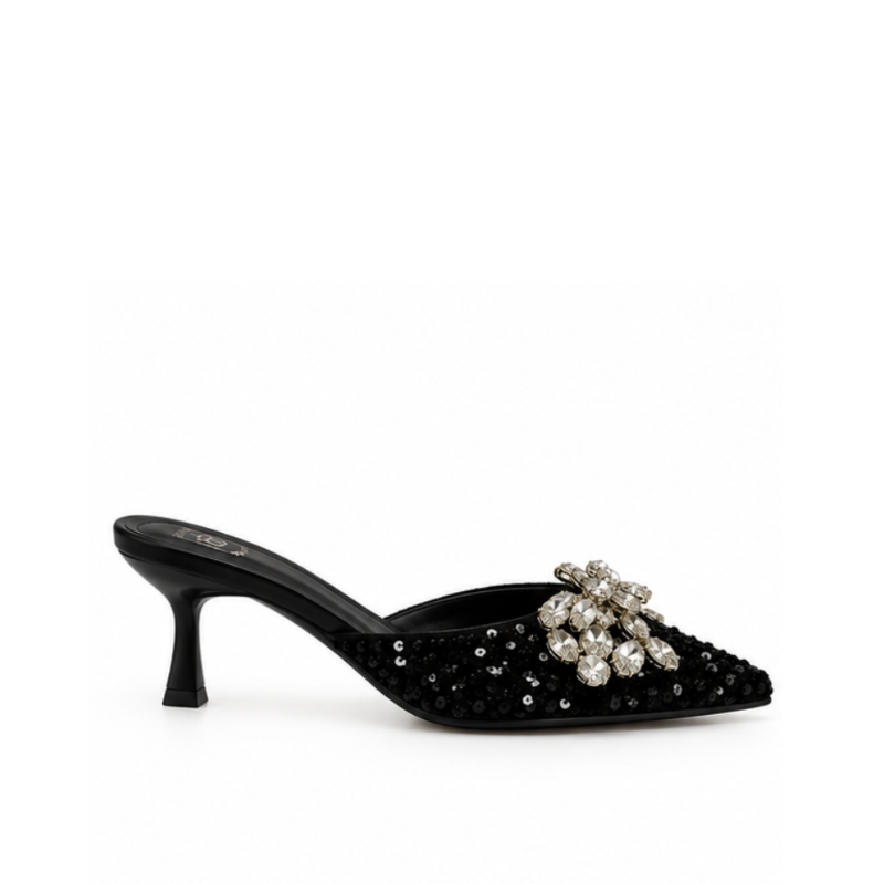 Crystal Bloom Sequin Pointed Mule