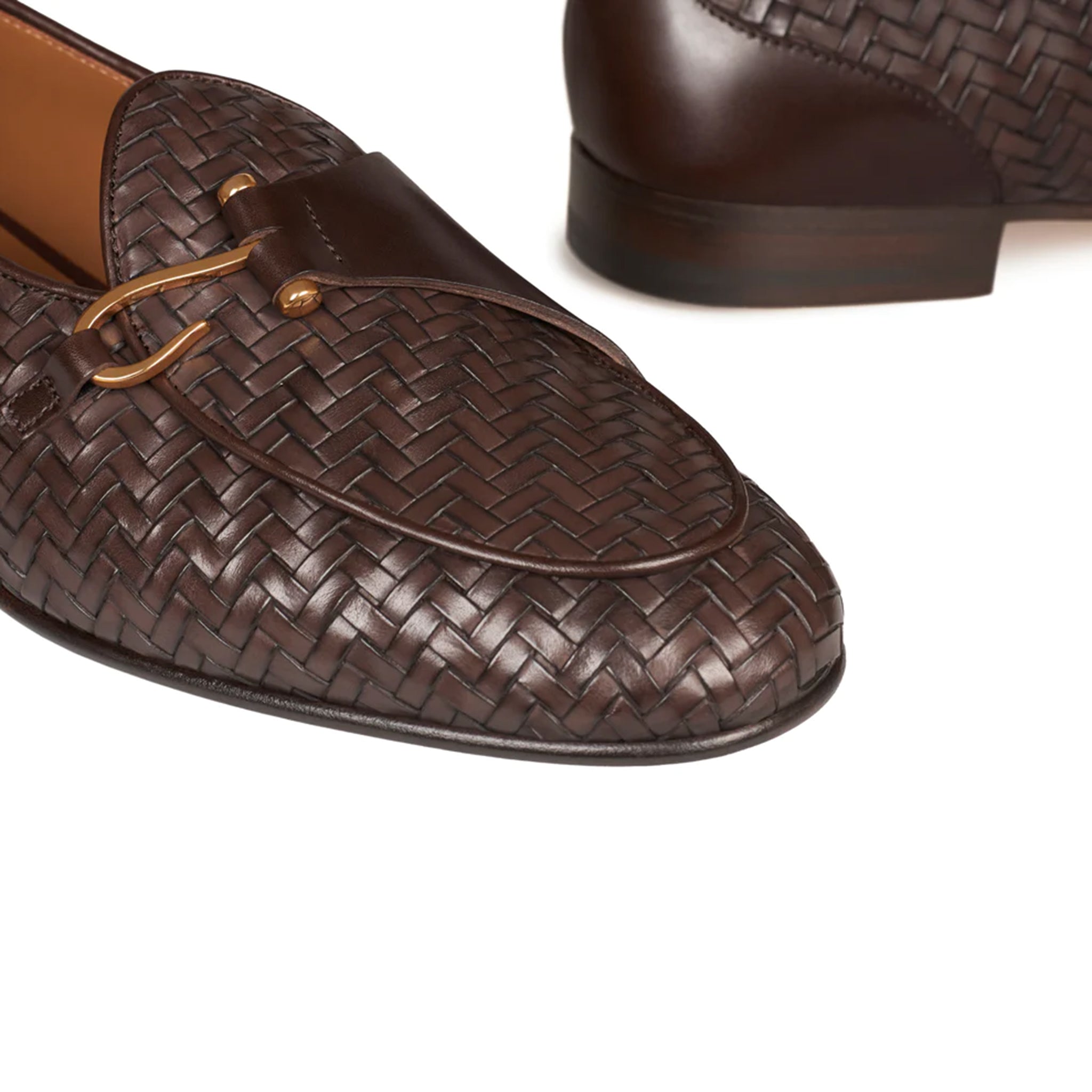 Coffee Braided Leather Men's Loafers