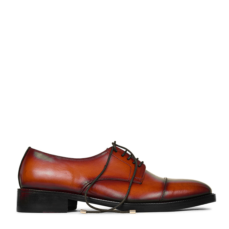 Leather Cap Toe Lace Up Derby Shoes