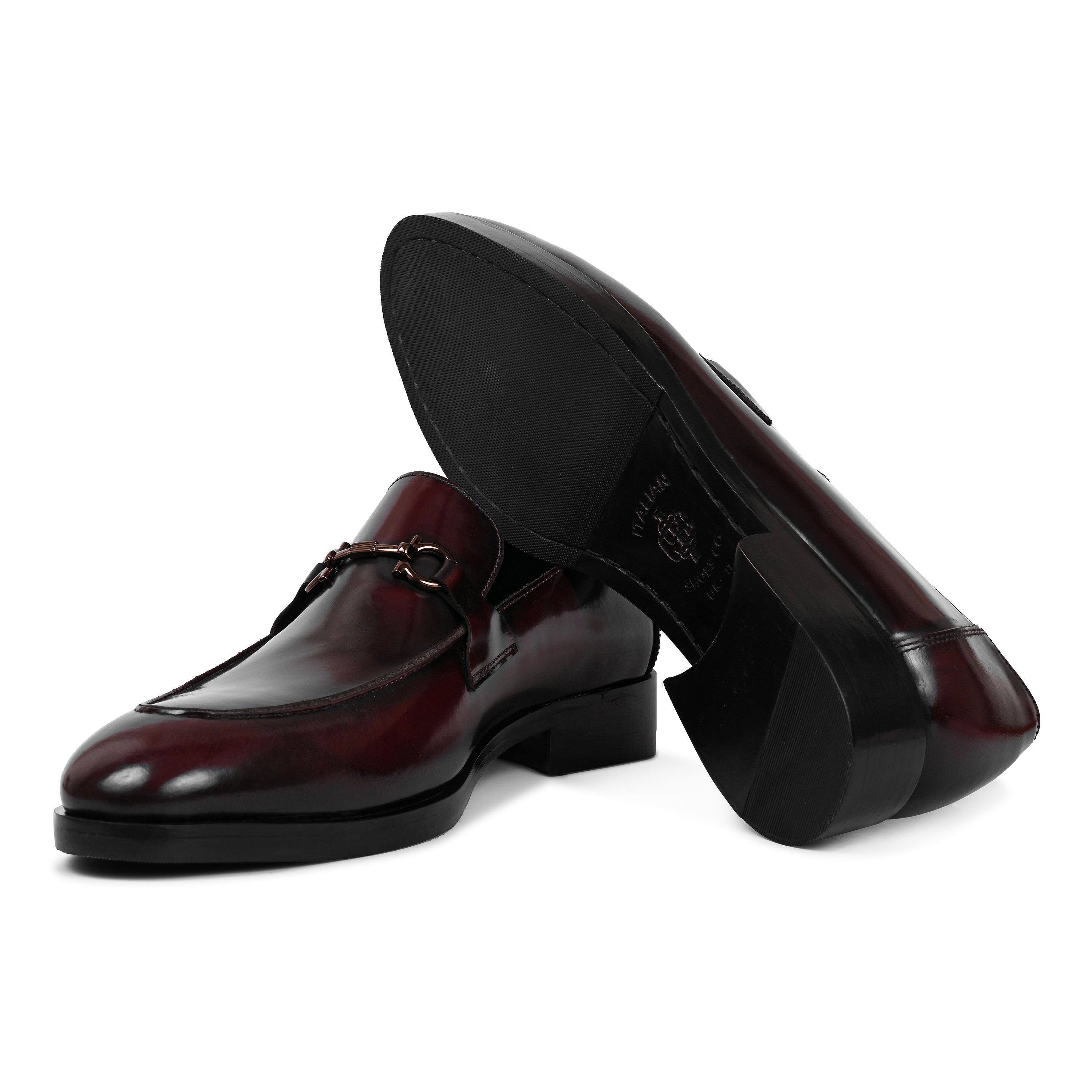 Polished Shiny Leather Horsebit Buckled Loafers