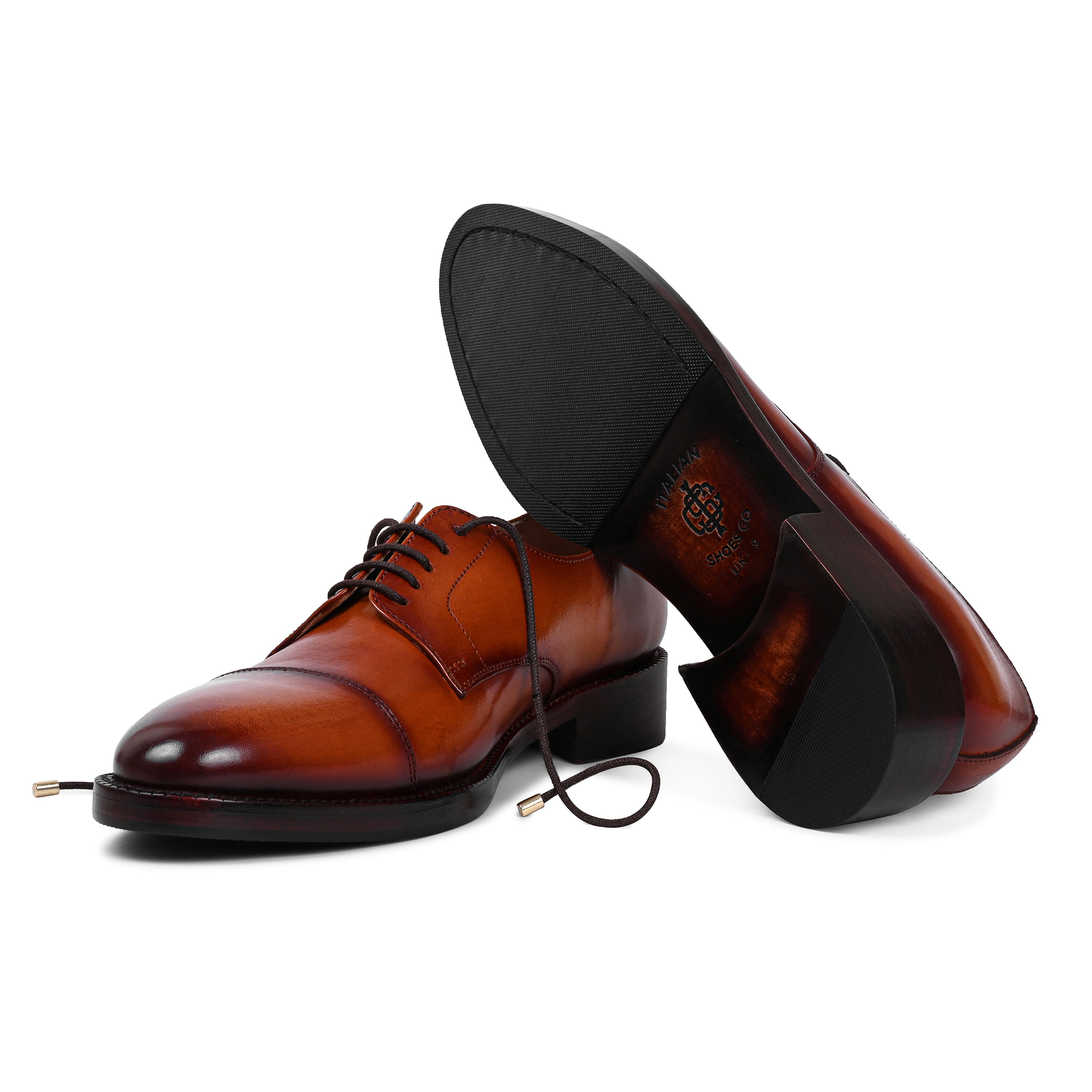 Leather Cap Toe Lace Up Derby Shoes