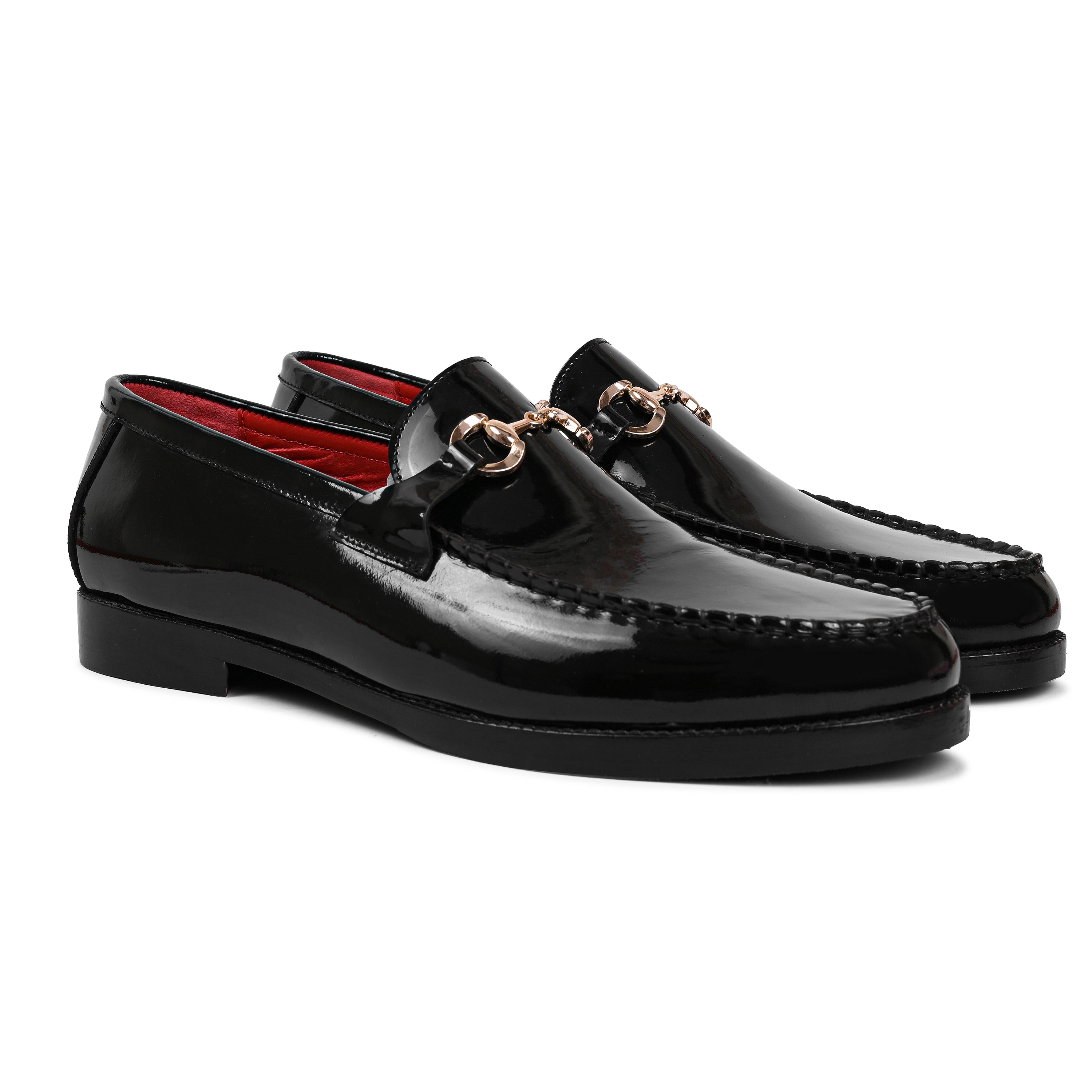 Patent Leather Loafers With Shiny Metal Buckle