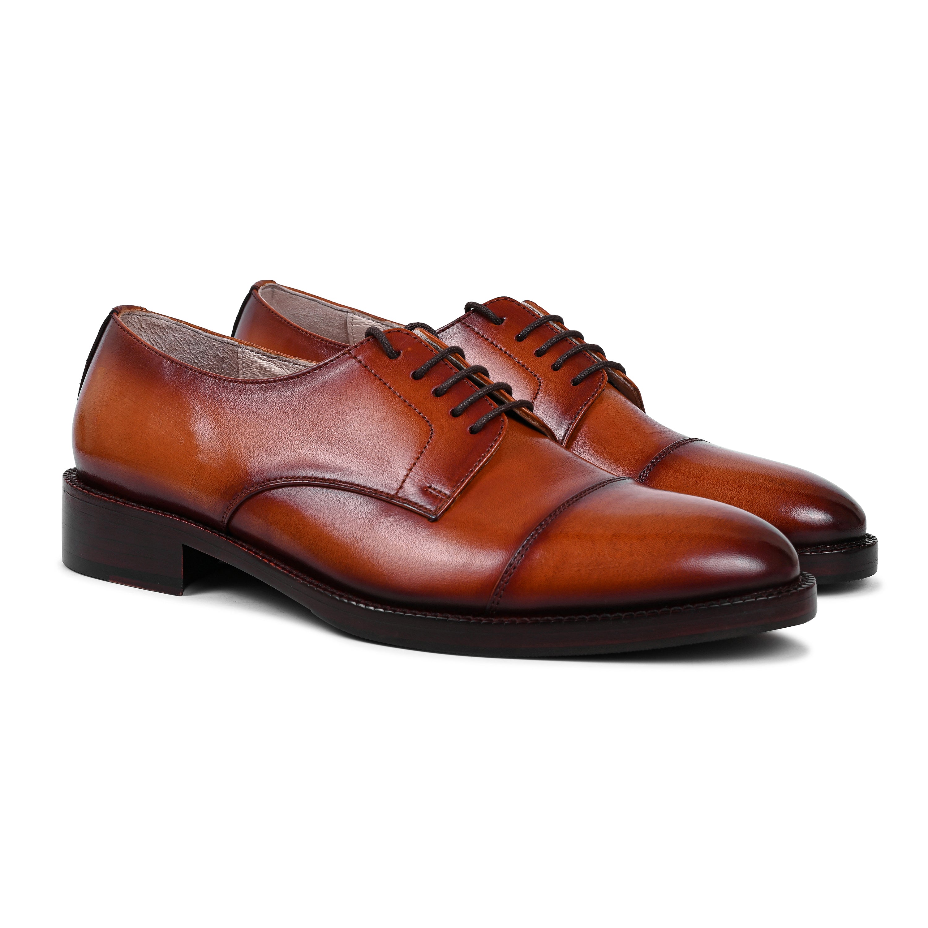 Leather Cap Toe Lace Up Derby Shoes