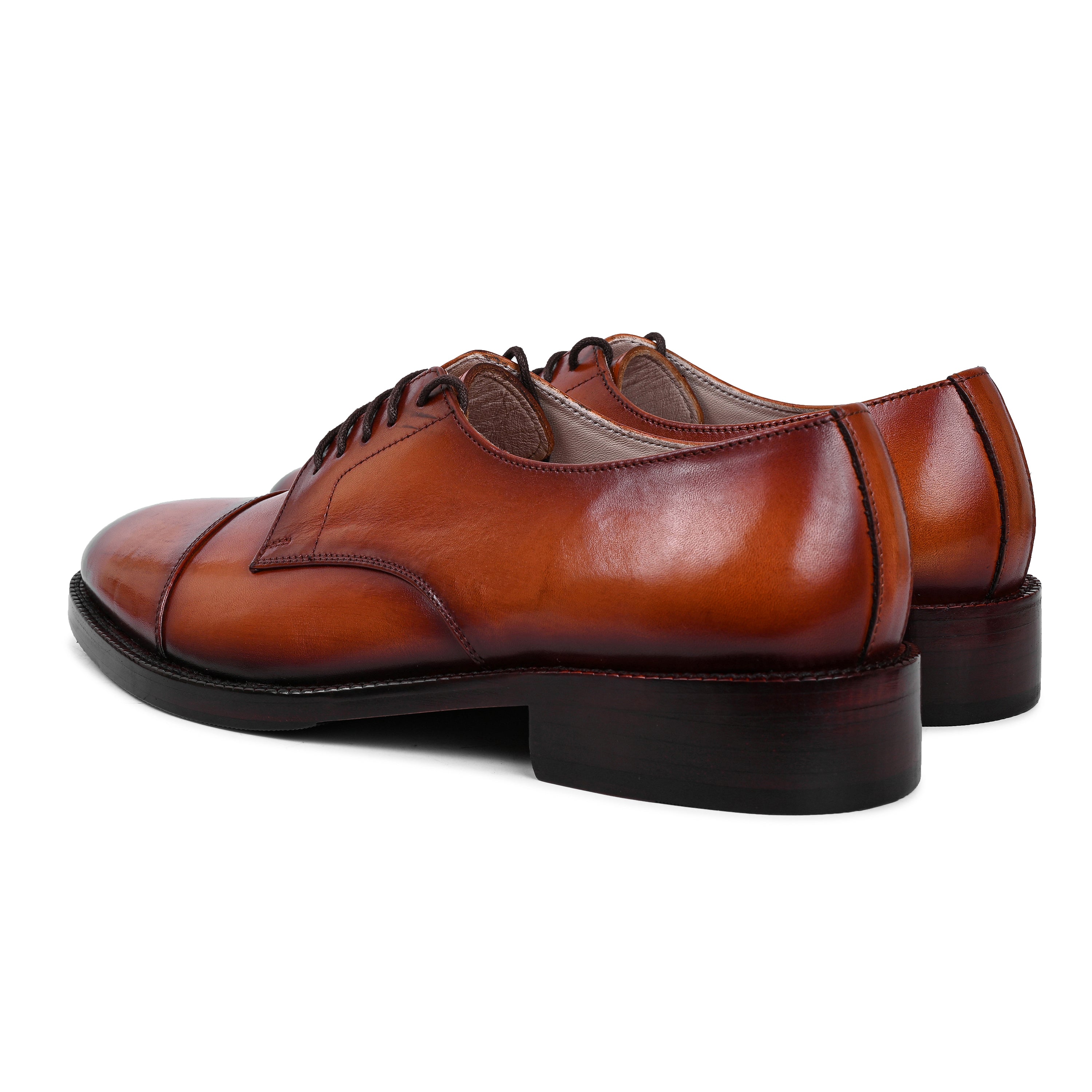 Leather Cap Toe Lace Up Derby Shoes