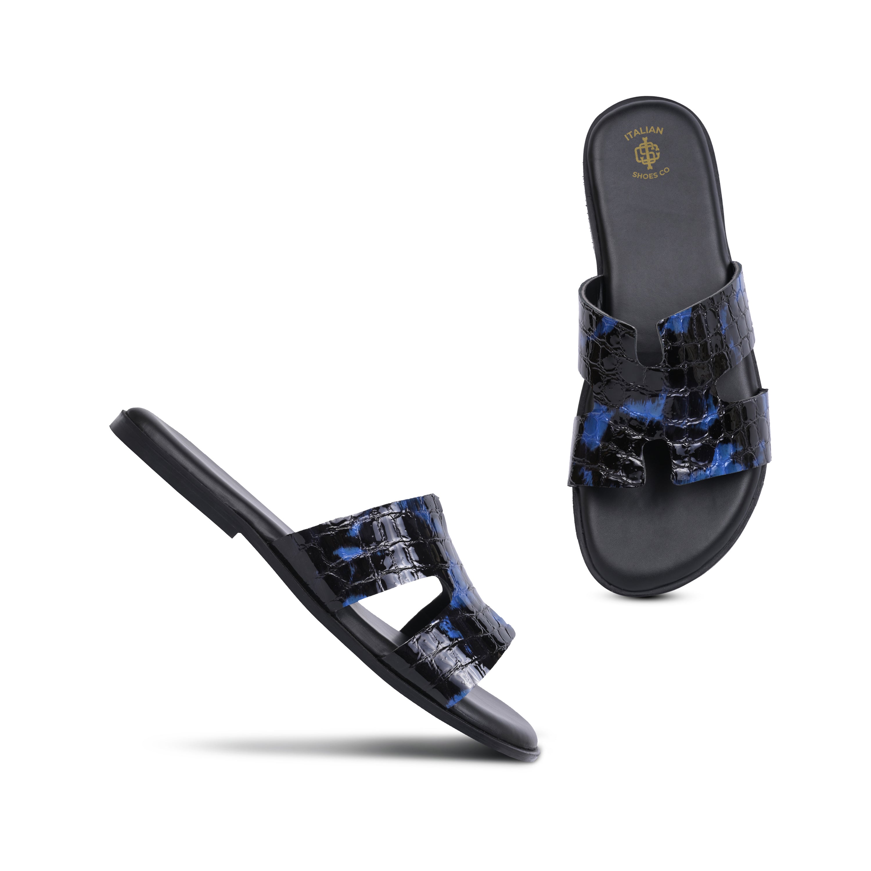 Black X Blue Croco Slip On