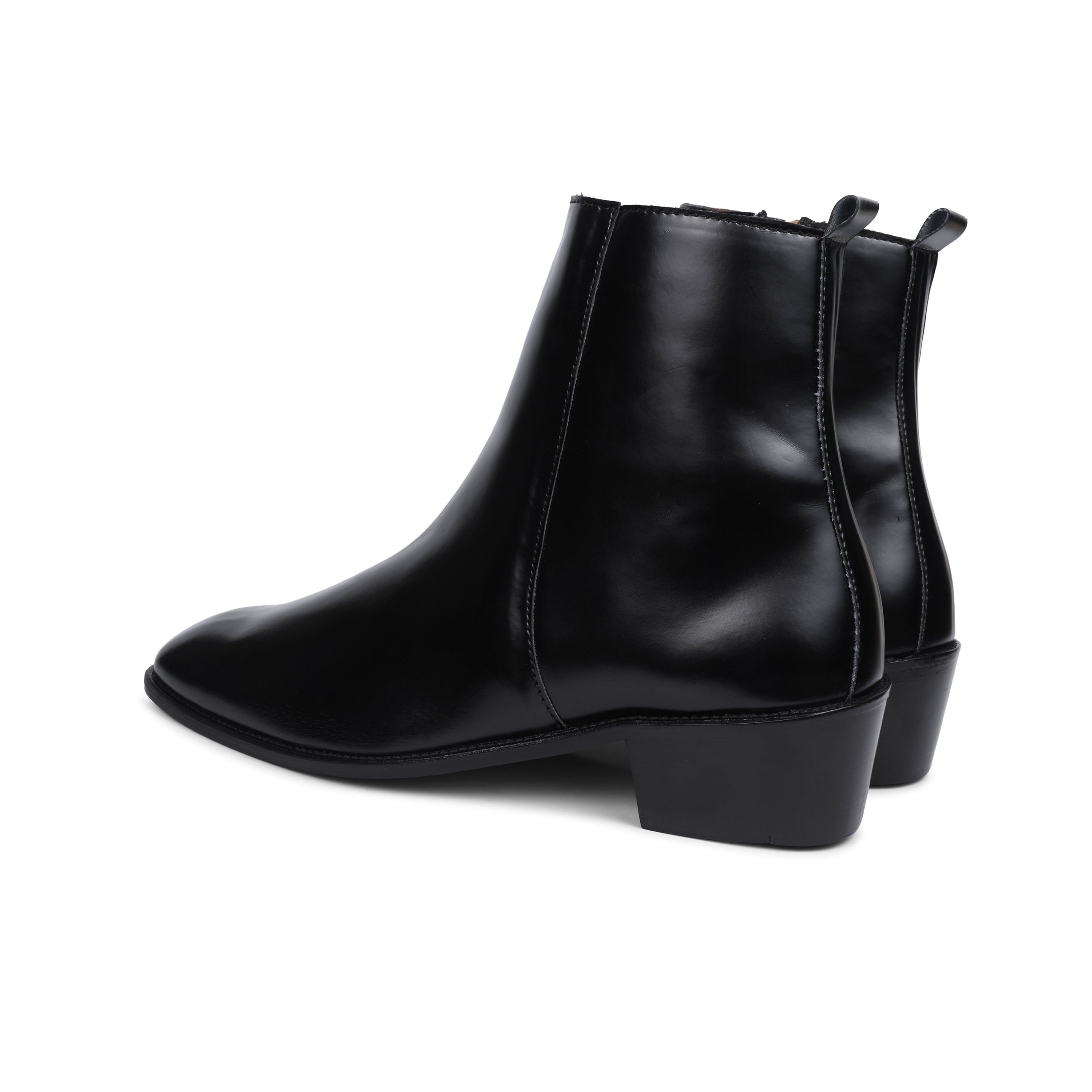 Black Soft Leather Cuban Boots