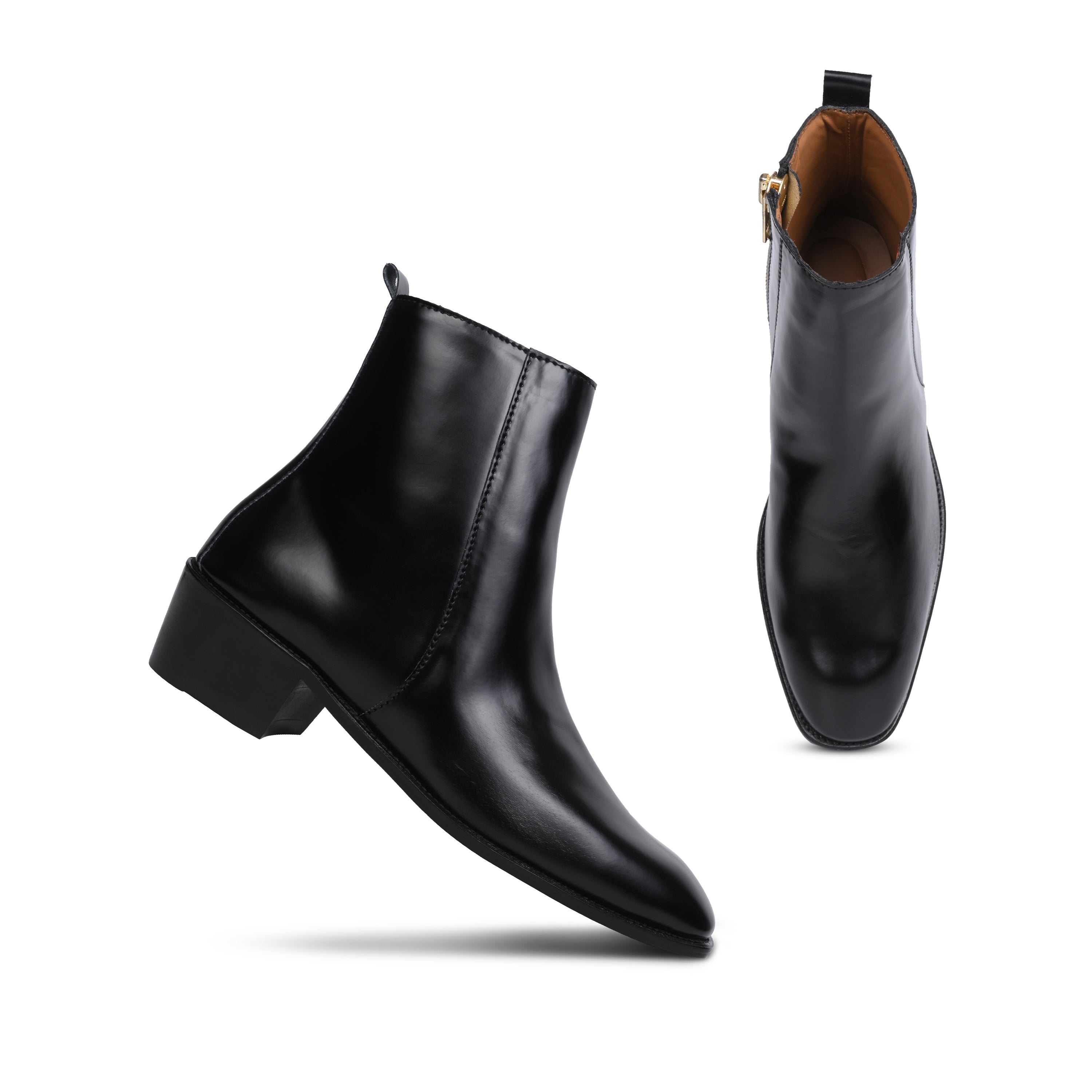 Black Soft Leather Cuban Boots