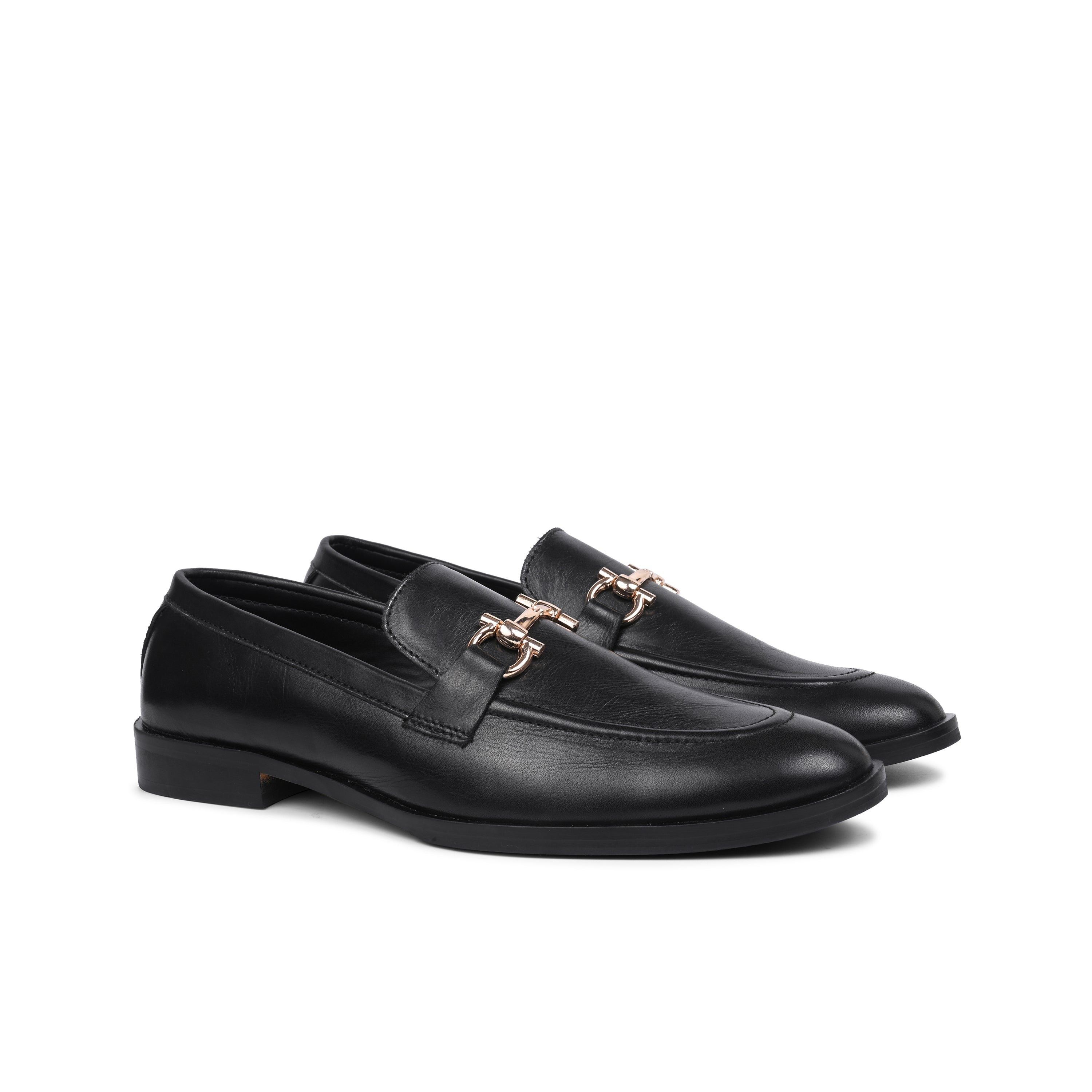 Black Leather Buckle Loafer