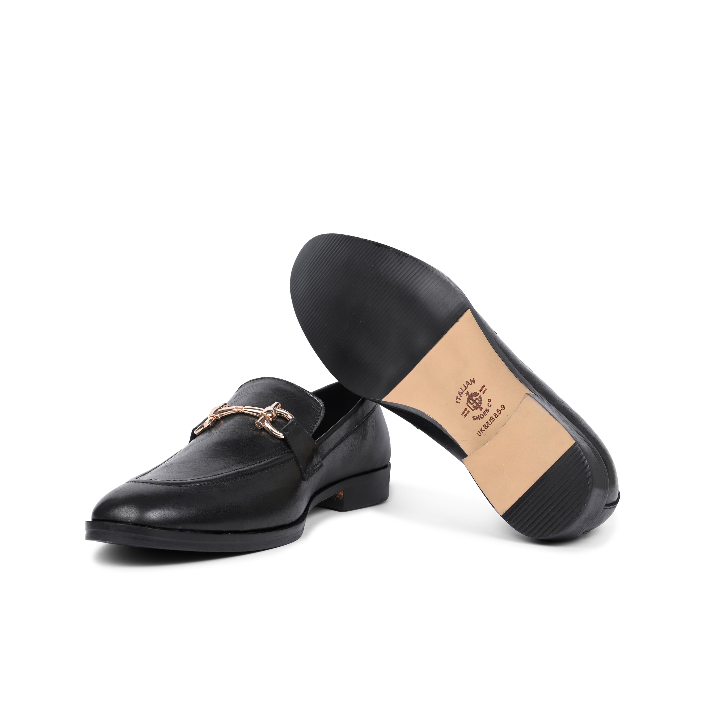 Black Leather Buckle Loafer