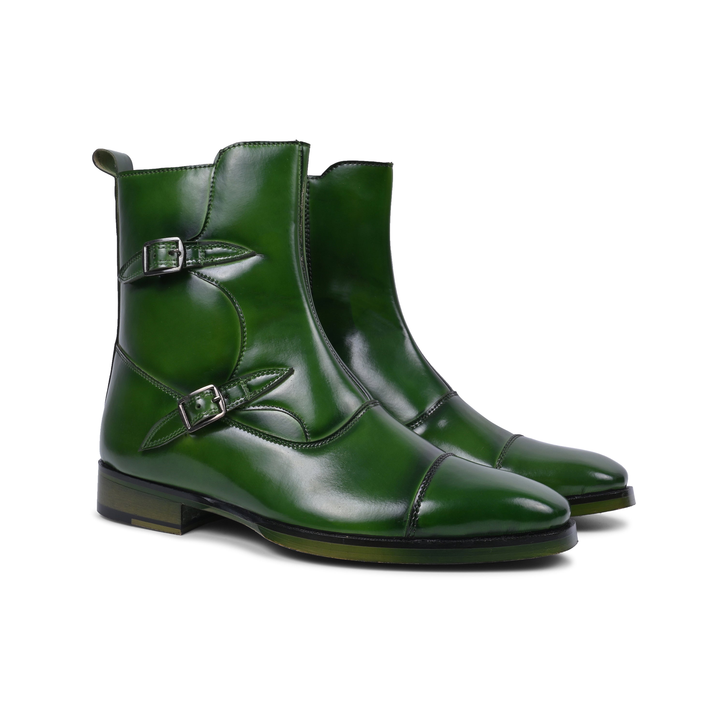 Fashion green leather boots mens