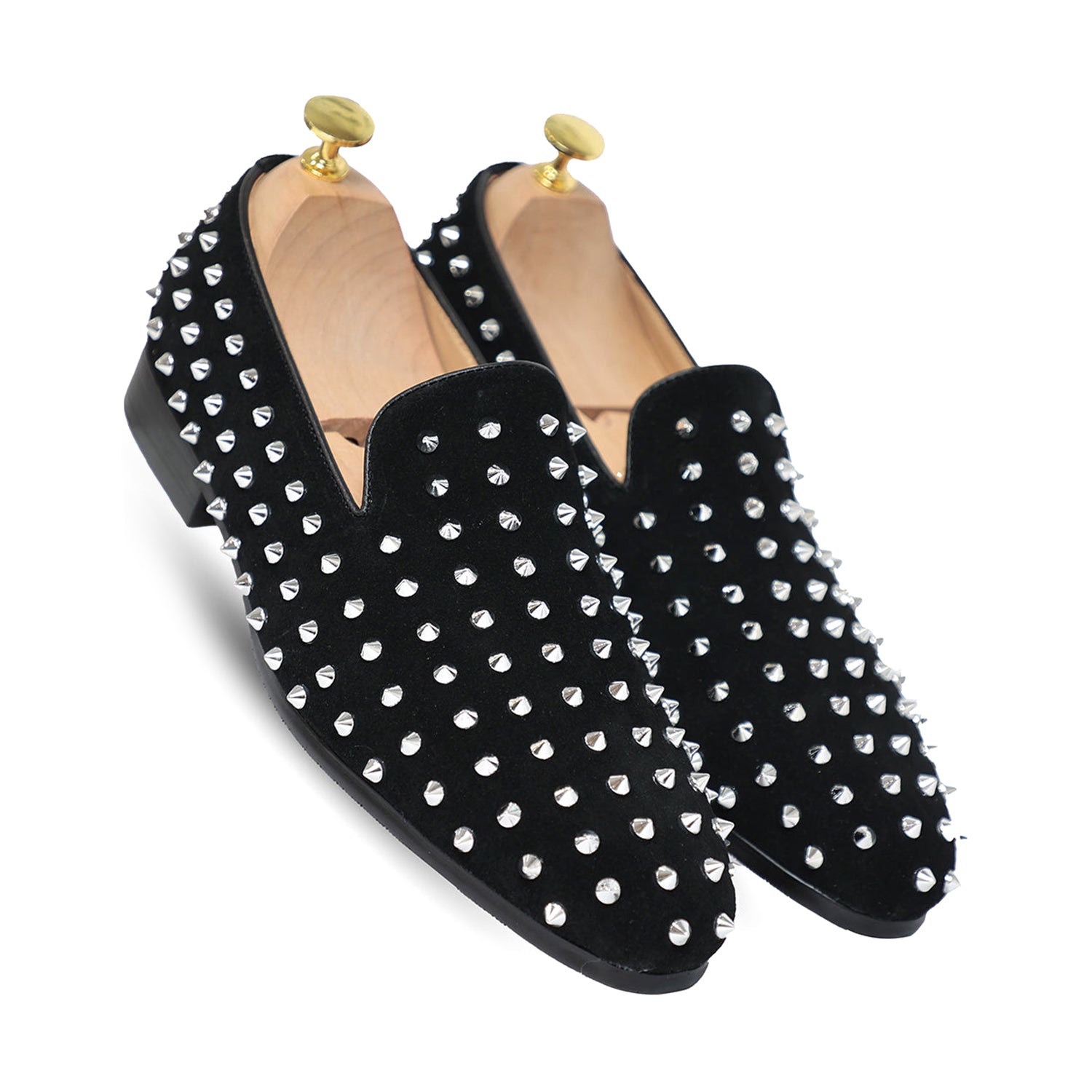 Suede Studded Slip On Loafers