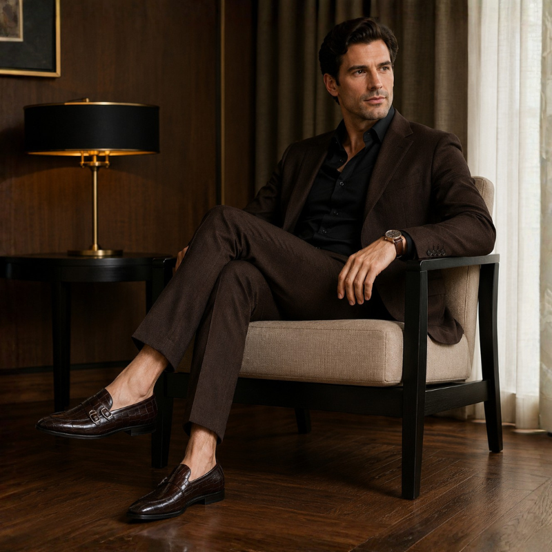 David Croc Classic Monk Strap Shoes