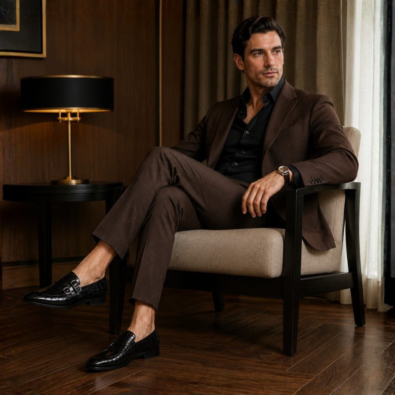 David Croc Classic Monk Strap Shoes